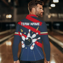 Load image into Gallery viewer, Personalized Red, white and blue Retro bowling Polo, Quarter Zip shirt for Men, Bowling Team Jersey NQS9461