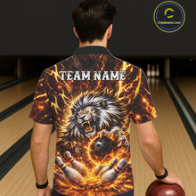 Load image into Gallery viewer, Gold Lightning Thunder Angry Lion Bowling Button-up Shirt Custom Lion Bowling Team Hawaiian jersey NQS11681