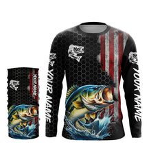 Load image into Gallery viewer, American flag Largemouth bass fishing Custom patriot performance Fishing Shirts, Bass fishing jerseys NQS7559