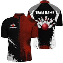 Load image into Gallery viewer, Black and red Bowling Polo, Quarter Zip Shirt For Men Custom Bowling Team jerseys, gift for bowlers NQS7948