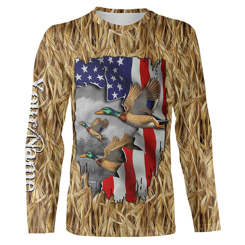 Duck hunting Camo American Flag patriotic Customize Name 3D All Over Printed Shirts NQS659