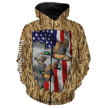 Load image into Gallery viewer, Duck hunting Camo American Flag patriotic Customize Name 3D All Over Printed Shirts NQS659