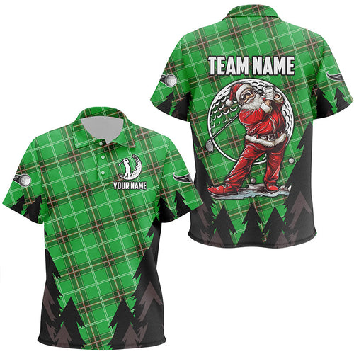 Green Argyle Pattern Santa Golfer custom Kid golf polo shirts, Christmas best team golf shirts NQS8154
