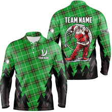 Load image into Gallery viewer, Green Argyle Pattern Santa Golfer custom Mens golf polo shirts, Christmas best team golf shirts NQS8154
