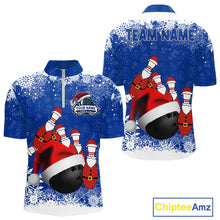 Load image into Gallery viewer, Mens bowling shirts Custom Funny Christmas snowflake Santa Bowling Ball pins Team Jersey | Blue NQS11142