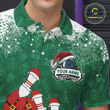 Load image into Gallery viewer, Mens bowling shirts Custom Funny Christmas snowflake Santa Bowling Ball pins Team Jersey | Green NQS11143