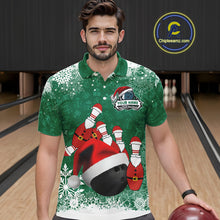Load image into Gallery viewer, Mens bowling shirts Custom Funny Christmas snowflake Santa Bowling Ball pins Team Jersey | Green NQS11143