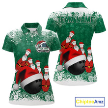 Load image into Gallery viewer, Womens bowling shirts Custom Funny Christmas snowflake Santa Bowling Ball pins Team Jersey | Green NQS11143