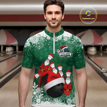 Load image into Gallery viewer, Mens bowling shirts Custom Funny Christmas snowflake Santa Bowling Ball pins Team Jersey | Green NQS11143