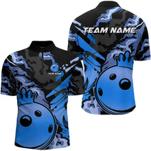 Load image into Gallery viewer, Blue Camo Bowling Polo, Quarter Zip Shirts for Men Custom Bowling Team jerseys, Gift For Bowlers NQS9294