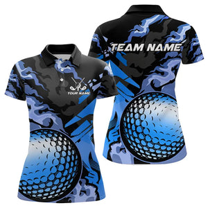 Black and blue camo golf ball Womens golf polos shirts custom ladies golf clothing, gifts for golfer NQS9295