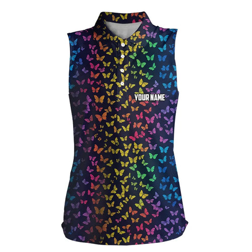 Rainbow Butterflies pattern Womens sleeveless golf polo shirt custom Butterfly ladies golf clothing NQS9298