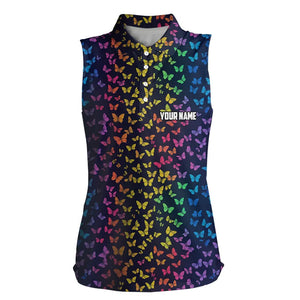 Rainbow Butterflies pattern Womens sleeveless golf polo shirt custom Butterfly ladies golf clothing NQS9298