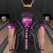 Load image into Gallery viewer, Black and Pink ribbon Breast Cancer Bowling ball Shirts for Men Custom Bowling Team jerseys NQS11691