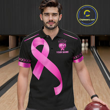 Load image into Gallery viewer, Black and Pink ribbon Breast Cancer Bowling ball Shirts for Men Custom Bowling Team jerseys NQS11691
