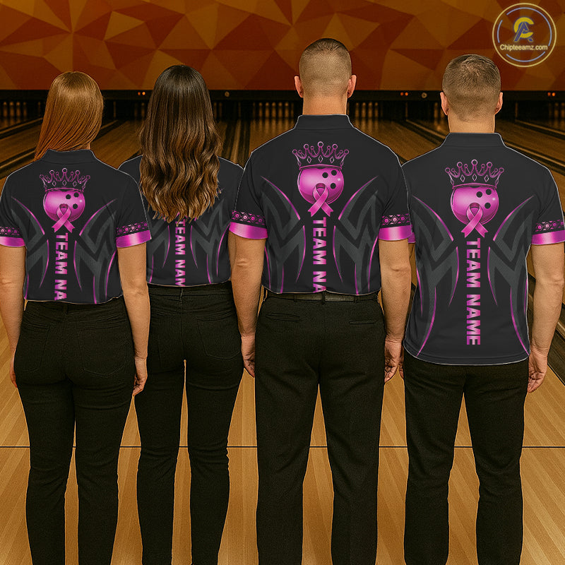 Black and Pink ribbon Breast Cancer Bowling ball Shirts for Men Custom Bowling Team jerseys NQS11691