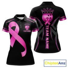 Load image into Gallery viewer, Black and Pink ribbon Breast Cancer Bowling ball Shirts for Women Custom Bowling Team jerseys NQS11691