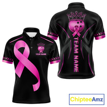 Load image into Gallery viewer, Black and Pink ribbon Breast Cancer Bowling ball Shirts for Men Custom Bowling Team jerseys NQS11691
