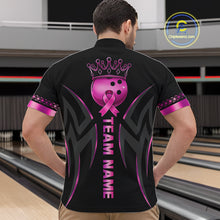 Load image into Gallery viewer, Black and Pink ribbon Breast Cancer Bowling ball Shirts for Men Custom Bowling Team jerseys NQS11691