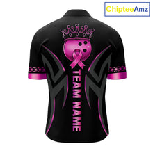 Load image into Gallery viewer, Black and Pink ribbon Breast Cancer Bowling ball Shirts for Men Custom Bowling Team jerseys NQS11691
