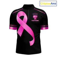 Load image into Gallery viewer, Black and Pink ribbon Breast Cancer Bowling ball Shirts for Men Custom Bowling Team jerseys NQS11691