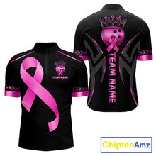 Load image into Gallery viewer, Black and Pink ribbon Breast Cancer Bowling ball Shirts for Men Custom Bowling Team jerseys NQS11691