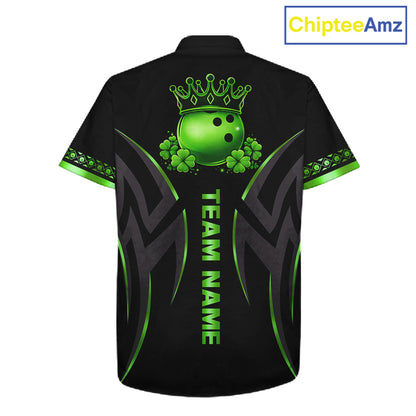 Black and Green clovers St Patrick's Day Bowling Button-up Shirt Custom Hawaiian Bowling Team jerseys NQS11692