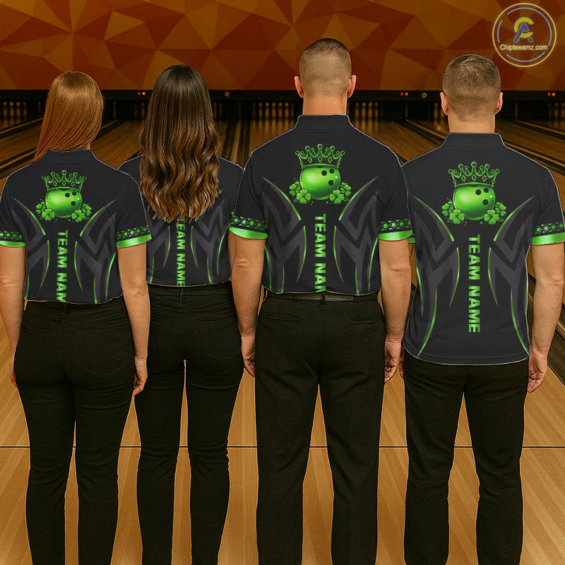 Black and Green clovers St Patrick's Day Bowling Shirts for Women Custom Bowling Team jerseys NQS11692