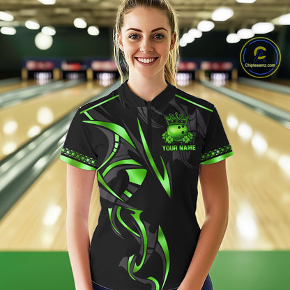 Black and Green clovers St Patrick's Day Bowling Shirts for Women Custom Bowling Team jerseys NQS11692