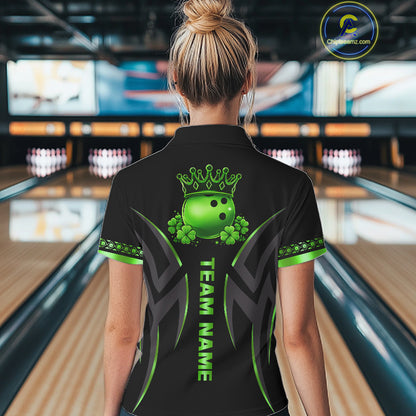 Black and Green clovers St Patrick's Day Bowling Shirts for Women Custom Bowling Team jerseys NQS11692