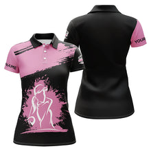 Load image into Gallery viewer, Black and pink Womens golf polo shirt custom name golf tops for ladies, gift for golf lovers NQS5357