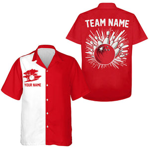 Red and white Retro Bowling hawaiian shirts Custom team bowling button up shirts NQS7560