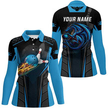 Load image into Gallery viewer, Personalized bowling shirt for Women Custom Dragon team blue Bowling jerseys polo, Quarter zip Shirts NQS7954