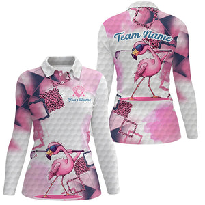 Pink Flamingo leopard pattern Women golf polo shirts custom golf outfits for ladies, flamingo tops NQS8591