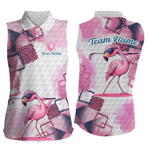 Pink Flamingo leopard pattern Women sleeveless polo shirt custom golf outfit for ladies, flamingo tops NQS8591