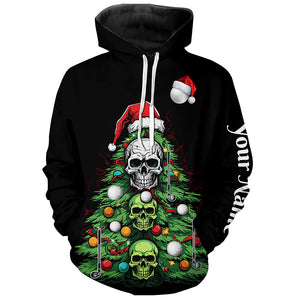 Funny Skull Golf Christmas Tree Golf Hoodies custom hoodie golf top unique Christmas golf gift NQS8838