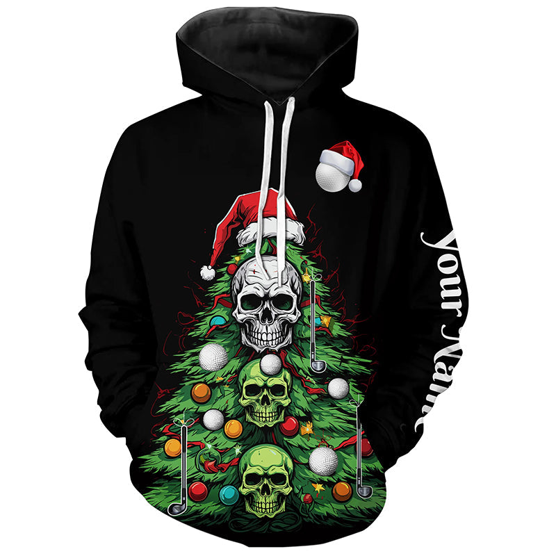 Funny Skull Golf Christmas Tree Golf Hoodies custom hoodie golf top unique Christmas golf gift NQS8838