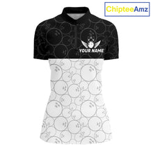 Load image into Gallery viewer, Black and White Bowling Camo Polo, 1/4 Zip Shirts for Women Custom Bowling Team League Bowlers Outfit NQS11701