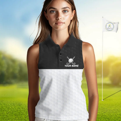 Black and White Sleeveless Golf Polo shirt Custom golf attire for ladies, best golf gifts for women NQS11702