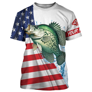 American flag patriotic crappie fishing Custom Name UV Protection long sleeve Fishing Shirts for men NQS5368