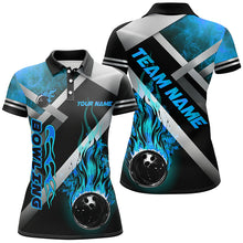 Load image into Gallery viewer, Women bowling shirts Custom Black bowling ball Flame Bowling Team Jerseys, gift for Bowlers | Blue NQS7573