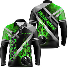 Load image into Gallery viewer, Mens bowling shirts Custom Black bowling ball Flame Bowling Team Jerseys, gift for Bowlers | Green NQS7574