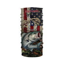 Load image into Gallery viewer, Striped bass fishing camo American Flag patriotic UV protection customize name fishing apparel NQS1902