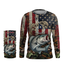 Load image into Gallery viewer, Striped bass fishing camo American Flag patriotic UV protection customize name fishing apparel NQS1902
