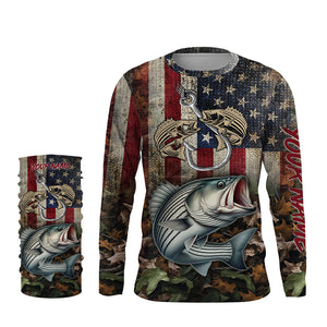 Striped bass fishing camo American Flag patriotic UV protection customize name fishing apparel NQS1902