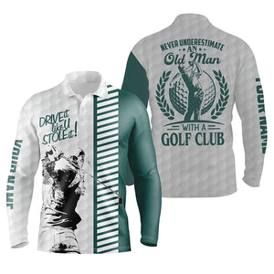 Green and white funny Mens golf polo shirt custom never underestimate an old man with a golf club NQS5607
