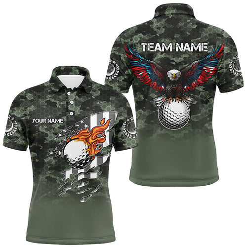 Green Camo American Flag Eagle golf ball custom patriotic Mens golf polo shirts, unique golf gifts NQS8169