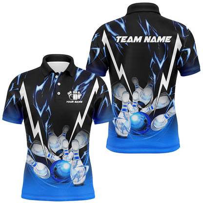Black and Blue Lightning thunder Custom Bowling Polo, Quarter zip shirts For men, Team Bowling jerseys NQS8171