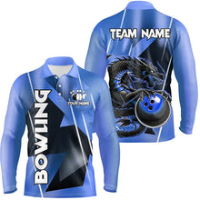 Load image into Gallery viewer, Black And Blue Custom Dragon Bowling Shirts For Men, Dragon Bowling Team Shirts NQS8381