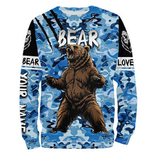 Load image into Gallery viewer, Bear hunter big game hunting blue camouflage Customize Name 3D All Over Printed Shirts NQS4009